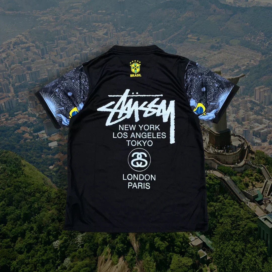 Brazil Stussy Black Shirt Jesus Christ The Redeemer