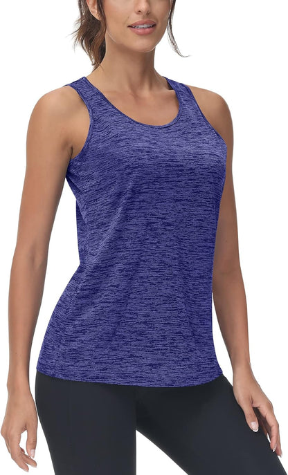 TACVASEN Gym Tops Women Sport Sleeveless T-Shirt Athletic Workout Vest Lightweight Yoga Tee Shirt Summer Breathable Tank Tops