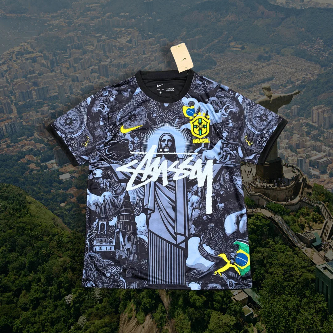 Brazil Stussy Black Shirt Jesus Christ The Redeemer