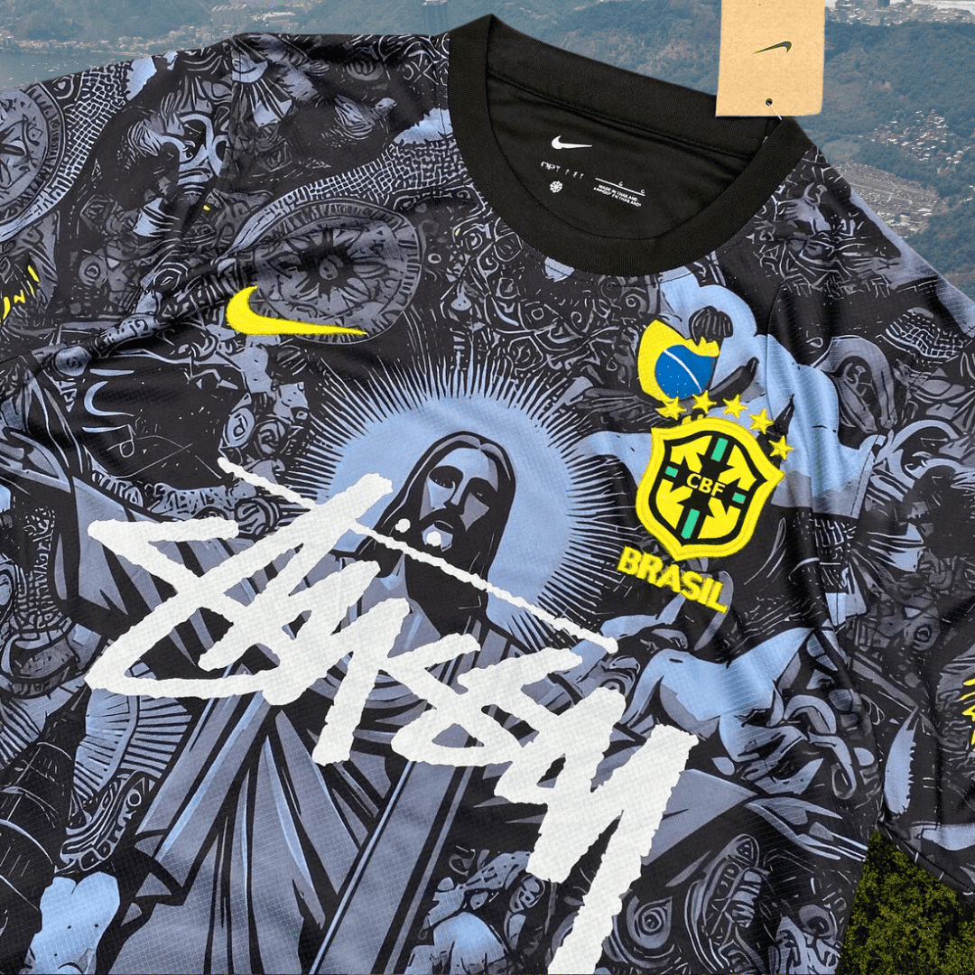 Brazil Stussy Black Shirt Jesus Christ The Redeemer
