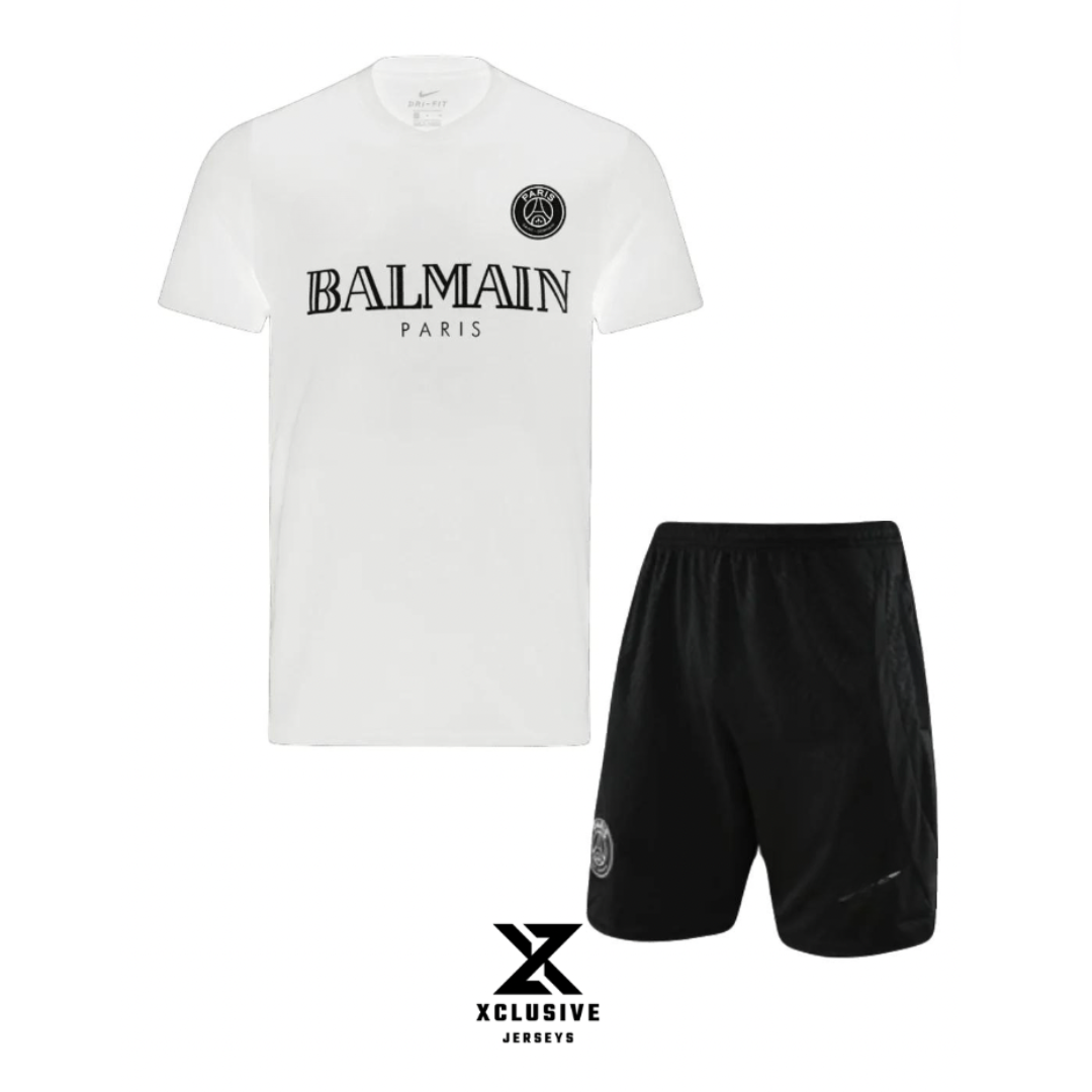 Paris Balmain Set - T-Shirt & Shorts - White-Black